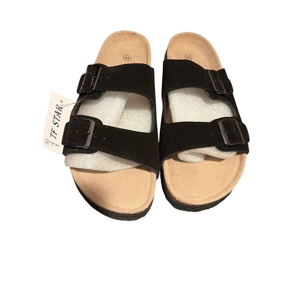 TF STAR Womens Arizona Cork Footbed Sandals Black Double Strap Slides size 11